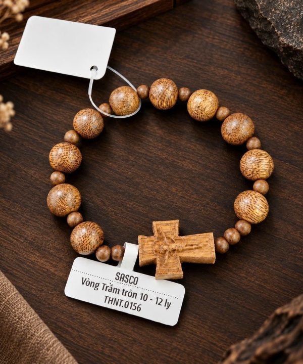 Vòng Trầm tròn 10 - 12 li (17-19 Hạt) - Mặt Thánh Giá (THNT.0156)